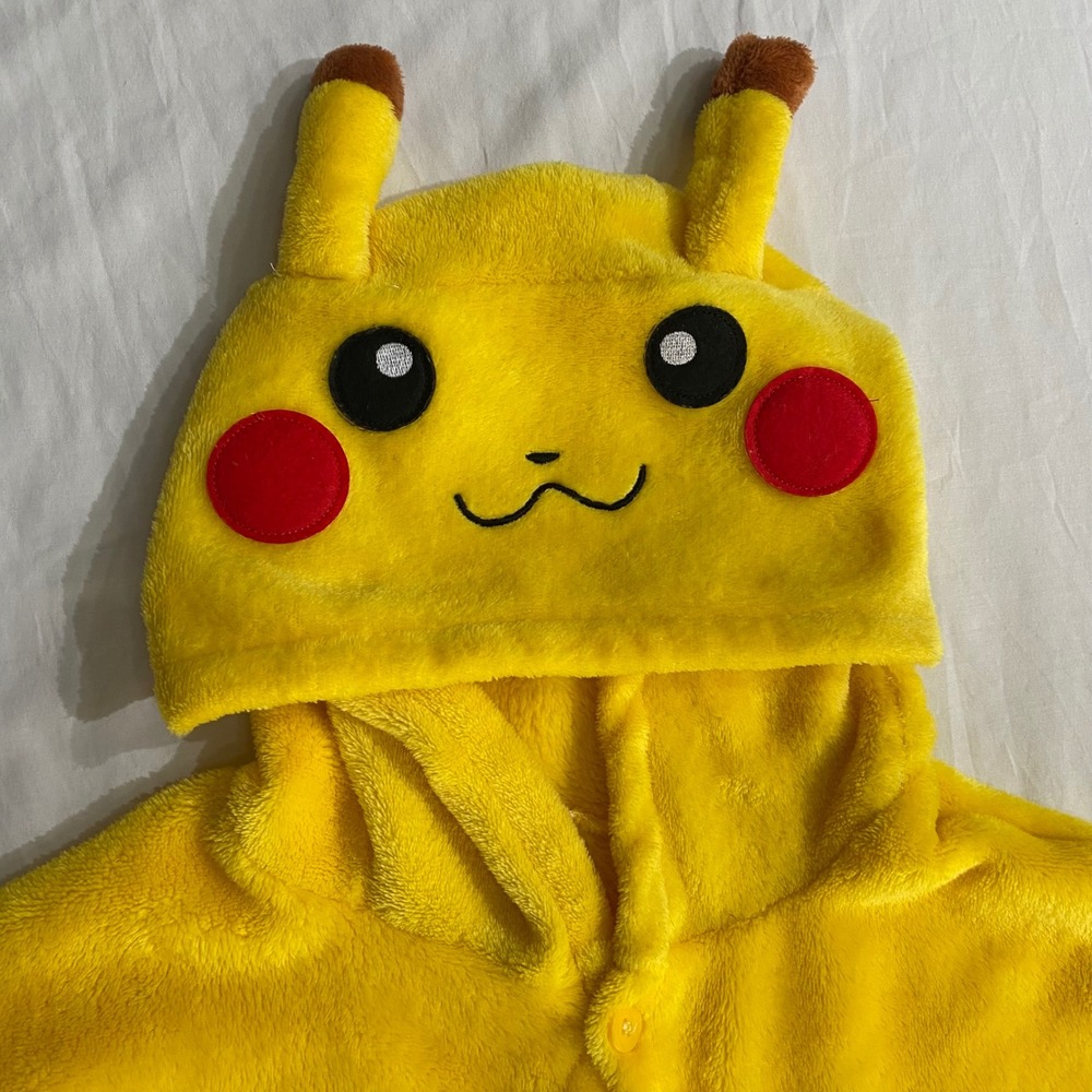 Pokemo Piacu Costume Pajamas Jumpsuit Hooded Yellow PJs Halloween Cosplay Adult